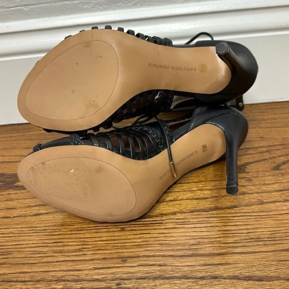 Avec Les Filles Joyce Black‎ Leather Lace Up Bootie Heel Size 7.5M